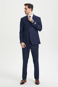 Men's Two Button Vested Stacy Adams Basic Designer Suit in Navy Blue