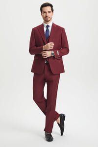 Men's Two Button Vested Stacy Adams Basic Designer Suit in Burgundy