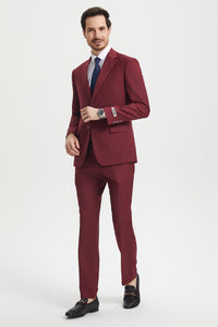 Men's Two Button Vested Stacy Adams Basic Designer Suit in Burgundy