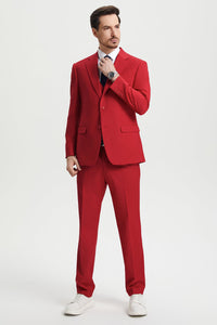 Men's Two Button Vested Stacy Adams Basic Designer Suit in Red