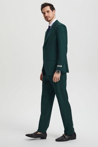Men's Two Button Vested Stacy Adams Basic Designer Suit in Hunter Green
