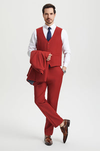 Men's Two Button Vested Stacy Adams Basic Designer Suit in Brick
