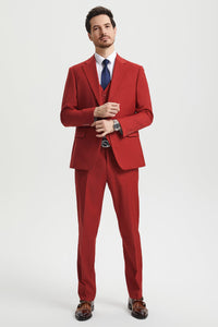 Men's Two Button Vested Stacy Adams Basic Designer Suit in Brick