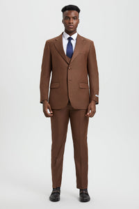 Men's Two Button Vested Stacy Adams Designer Sharkskin Suit in Cognac