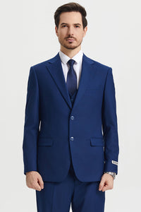 Men's Two Button Vested Stacy Adams Basic Designer Suit in Indigo Blue