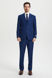 Men's Two Button Vested Stacy Adams Basic Designer Suit in Indigo Blue