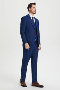 Men's Two Button Vested Stacy Adams Basic Designer Suit in Indigo Blue