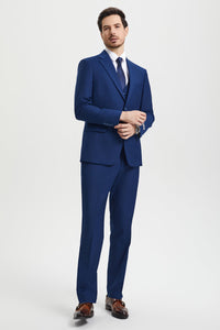Men's Two Button Vested Stacy Adams Basic Designer Suit in Indigo Blue