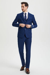Men's Two Button Vested Stacy Adams Basic Designer Suit in Indigo Blue