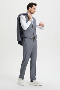 Men's Two Button Vested Stacy Adams Basic Designer Suit in Grey