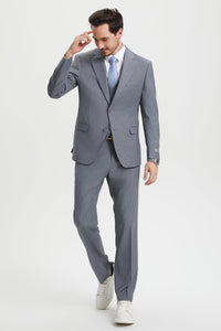 Men's Two Button Vested Stacy Adams Basic Designer Suit in Grey