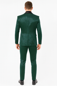 Mens Emerald Green Shiny Stripe Tuxedo Suit – Slim Fit 2-Piece Satin Lapel Dinner Jacket and Pants Ultra slim fit