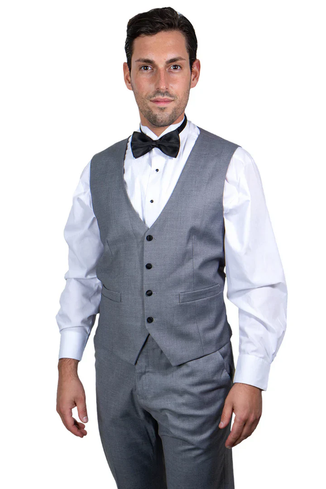 Designer Gray Prom Tuxedo - Grey Wedding Stacy Adams Vested   Suit