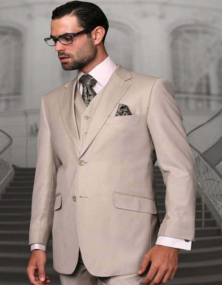 Big and Tall Suit - 3 PC Tan Extra Long Modern Fit Suit