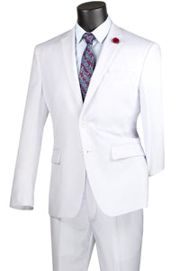 Nola Collection - White Regular Fit 2 Piece Suit Flat Front Pants with 2″ Elastic Waistband