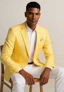Tazio Men's Lemon Yellow Slim Fit Blazer: Linen Style Summer Wear