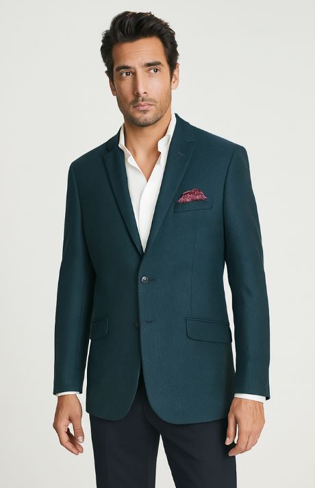 Renoir Men's Two-Button Slim-Fit Wool Birdseye Teal Blazer