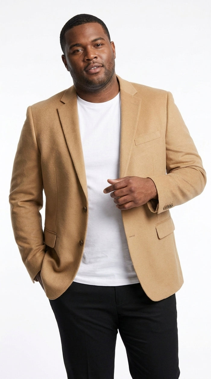 Men’s Camel Hair 2 Button Sport Coat, Classic Vent Blazer for Business and Casual Wear