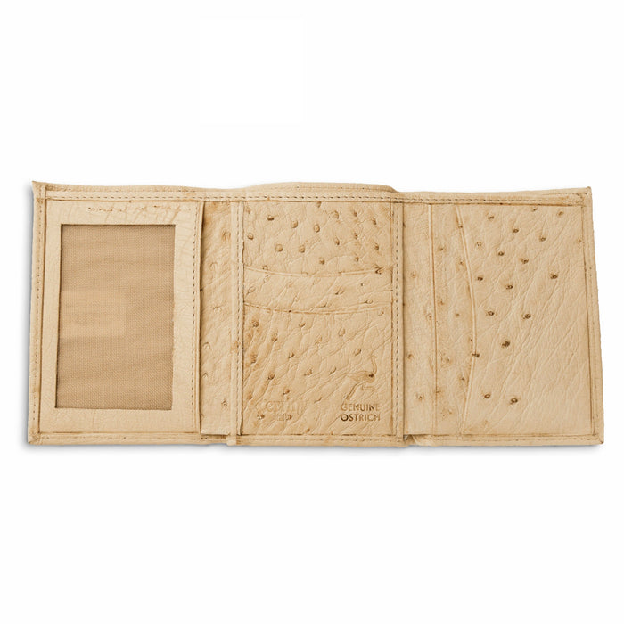 Mens Smooth Ostrich Trifold Wallet in White