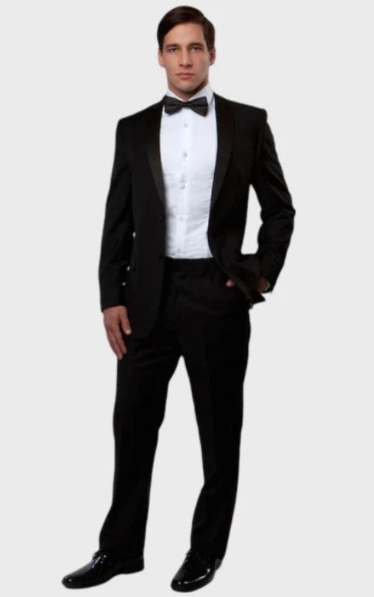 Big and Tall Tuxedo - Black Notch Lapel Modern Fit Tuxedo