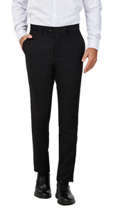Mens Solid Black Single Breased Notched Lapel Suit Slim Fit Flat Front Pants