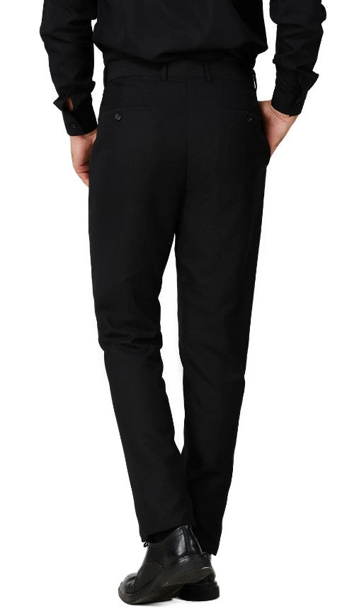 Mens Solid Black Single Breased Notched Lapel Suit Slim Fit Flat Front Pants