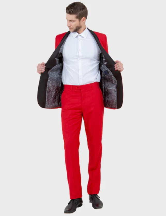 Big and Tall Tuxedo - Red 1 Button Shawl Lapel Full Lined Flat Front Pant Slim Fit Tuxedo