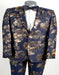 Mens Flower Suit - Floral Suit Mens 2 Button Peak Lapel Navy Blue And Gold Tuxedo - Men's Tuxedo USA