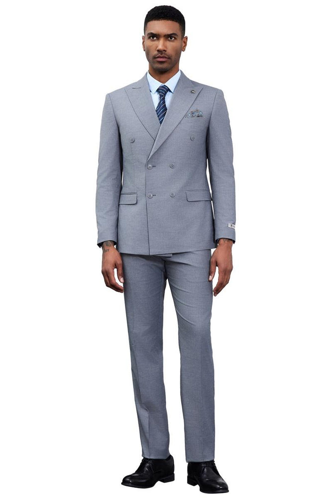 Men's Designer Stacy Adams Classic Double Breasted Suit in Grey