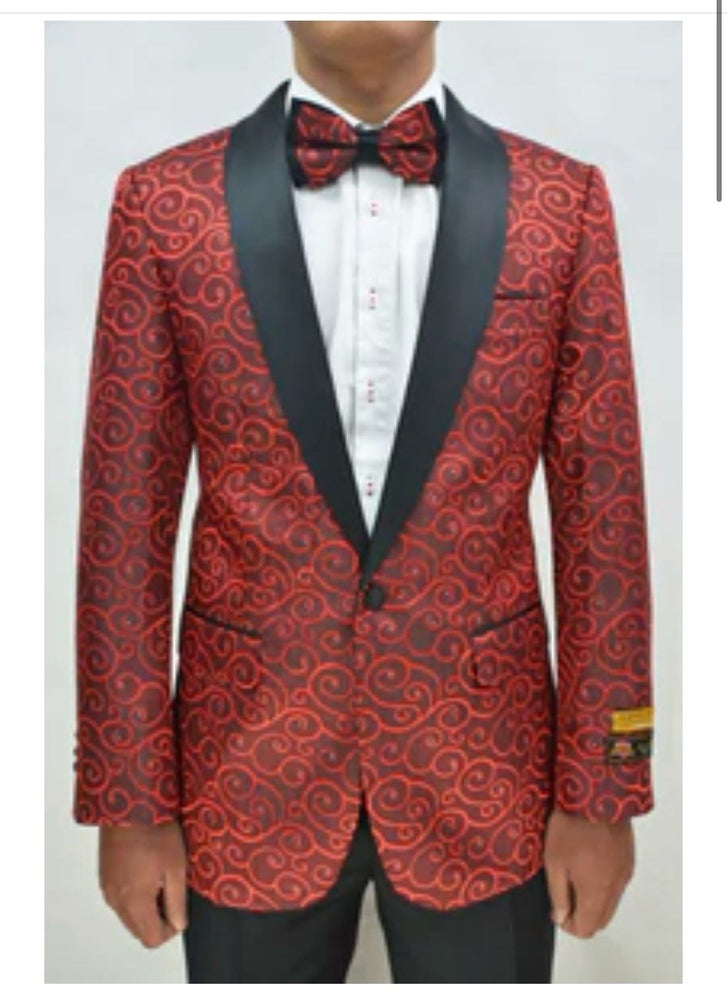 Red and Tuxedo Black Suit – Mens Formal Blazer with Satin Shawl Lapel