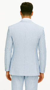 Fortino Landi Seersucker Summer Suit w/Vest - Blue 2-Btn