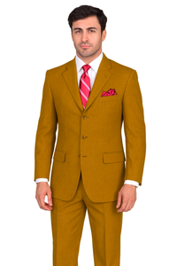 Mens 3 Button Classic Fit Poplin Suit in Tan