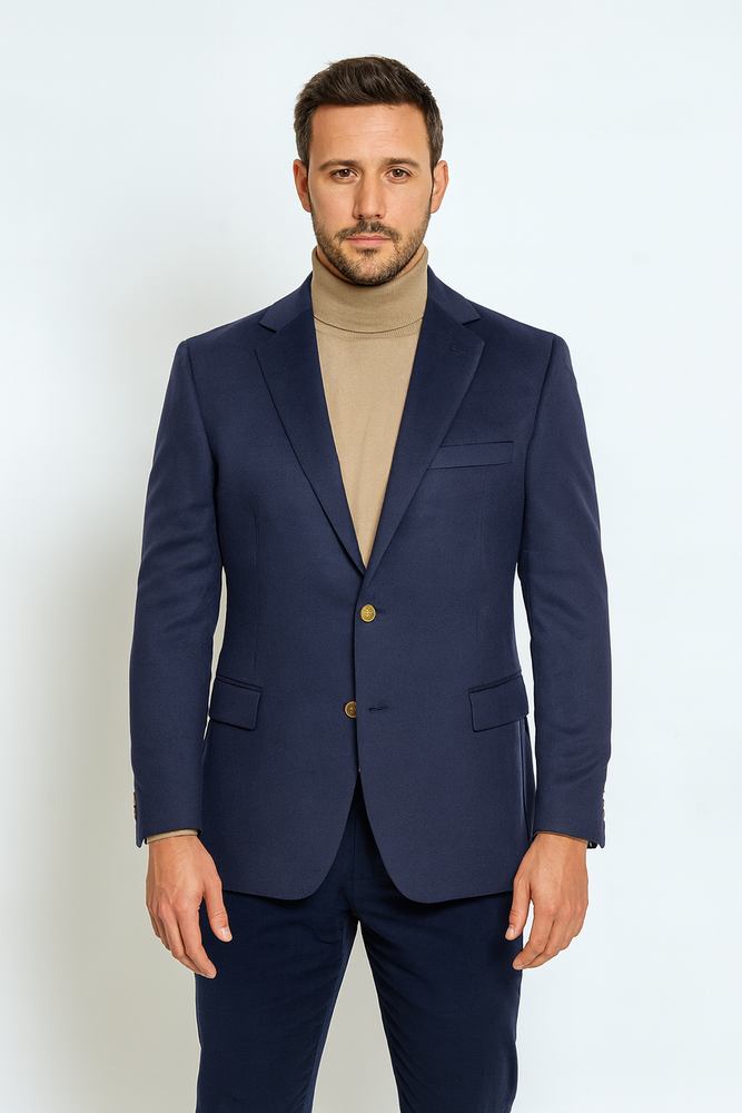 Mens Two Button Navy Cashmere Jacket with Notch Lapel
