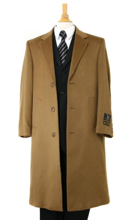 Long Winter Dress Knee Length Coat Men's Dress Coat Luxurious Soft Men's Overcoat Finest Cashmere Blend & Full Length Dark Camel ~ Khaki Long Men's Dress Topcoat - Winter Coat