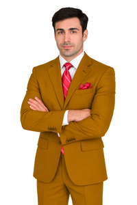 Mens 3 Button Classic Fit Poplin Suit in Tan