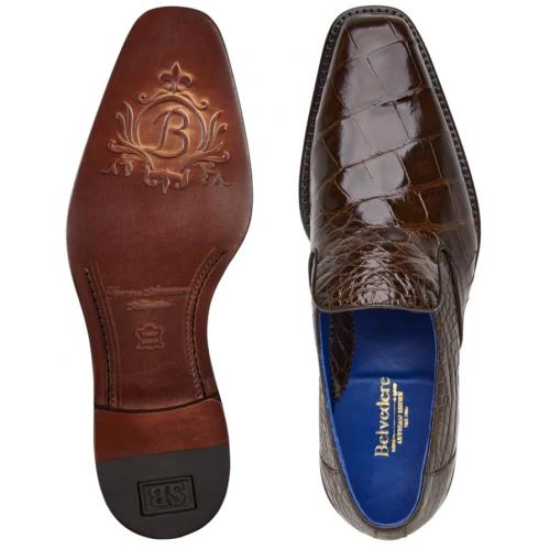 Men's Genuine Alligator Leather Loafers - Chocolate Brown Slip-On Dress Shoes - Belvedere Genova