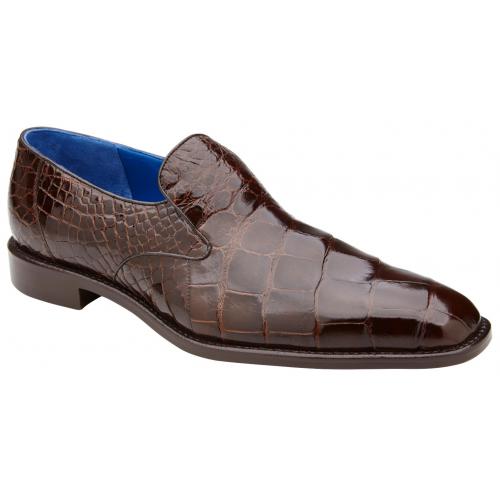Men's Genuine Alligator Leather Loafers - Chocolate Brown Slip-On Dress Shoes - Belvedere Genova