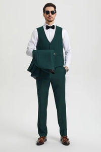 Green  Prom Tuxedo Suit -Green  Wedding Suit - Men's Stacy Adams Vested One Button Shawl Lapel Designer Tuxedo