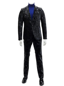 Camouflage Design Two Piece Slim Fit Suit Black