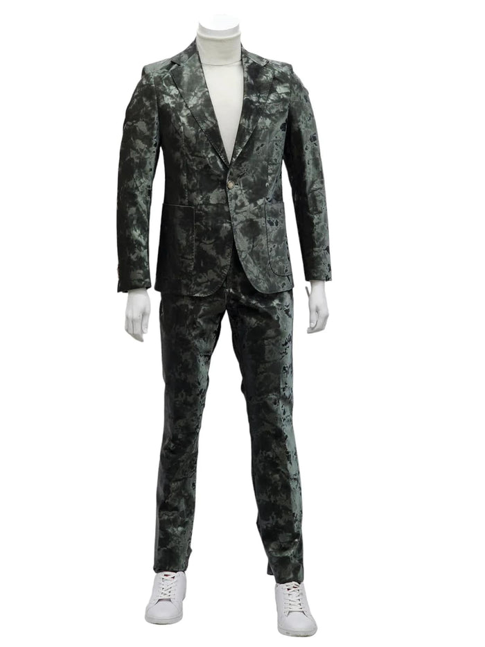 Mens 1 Button Slim Fit Faux Leather with Patch Pockets Green Suit