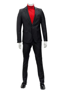 Mens One Button Peak Lapel Suit Black on Black