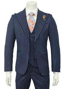 Navy Pinstripe Slim Fit 3-Piece Suit — front view