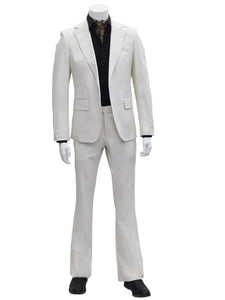 Mens 1 Button Slim Fit Leather Suit Bone
