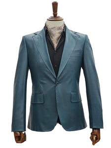 Mens 1 Button Slim Fit Leather Suit Blue