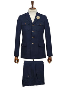 Mens Giovanni Testi 2 Piece Slim Fit Suit in Dark Blue – Classic 4 Button Notch Lapel Dress Suit