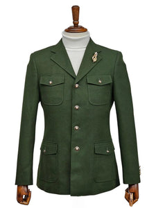 Mens Giovanni Testi Slim Fit Green Suit – 2 Piece 4 Button Formal Suit with Notch Lapel