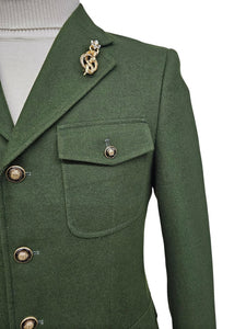 Mens Giovanni Testi Slim Fit Green Suit – 2 Piece 4 Button Formal Suit with Notch Lapel