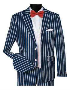 1920s Mens Vested Bold Gangster Pinstripe Suit in Navy