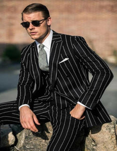 Black Pinstripe Suit - Gangster Suit - 1920's Suit Pinstripe tuxedo