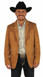 Men's Suede Cowboy Blazer Ultra Slim Fit LAM-516 in Color Camel